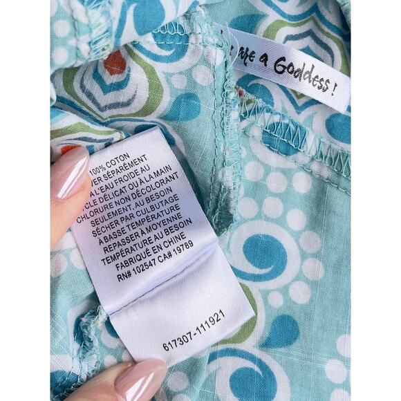 ISIS Teal Aqua Art Deco Print Cotton Cap Sleeve Blouse - Size 8 - Picture 8 of 10